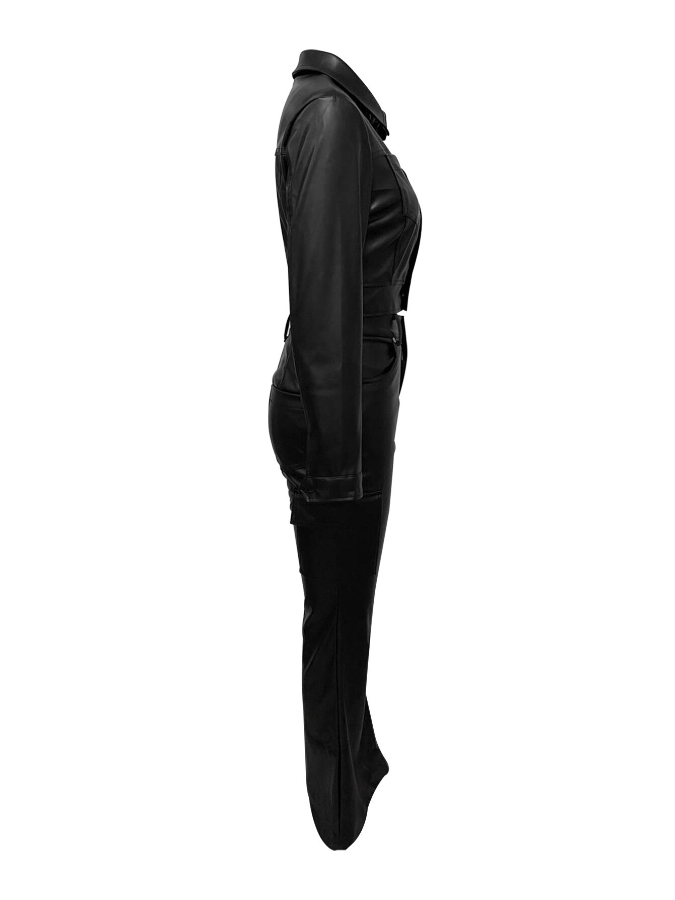 Autumn Winter Suit Leather Jacket Pants Two Piece Set 7