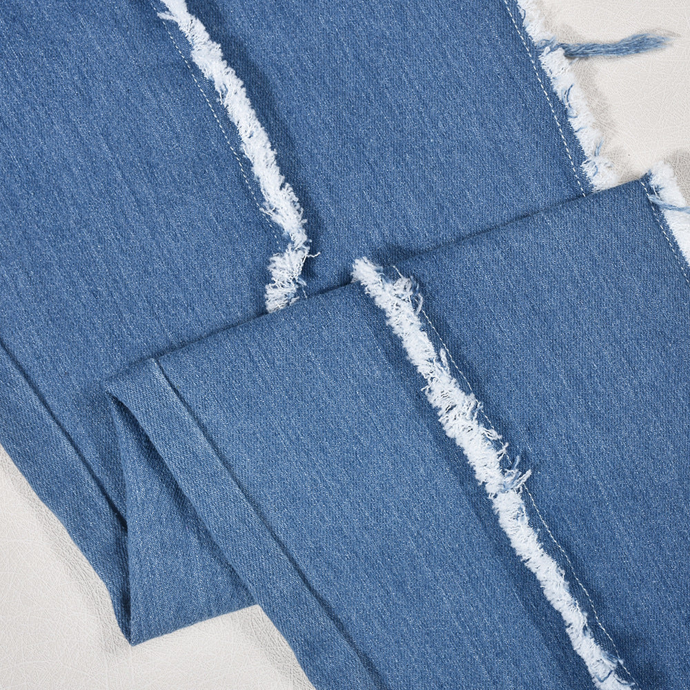 Women Sexy Cutout Tassel Zipper Suspenders Denim Jumpsuit 11