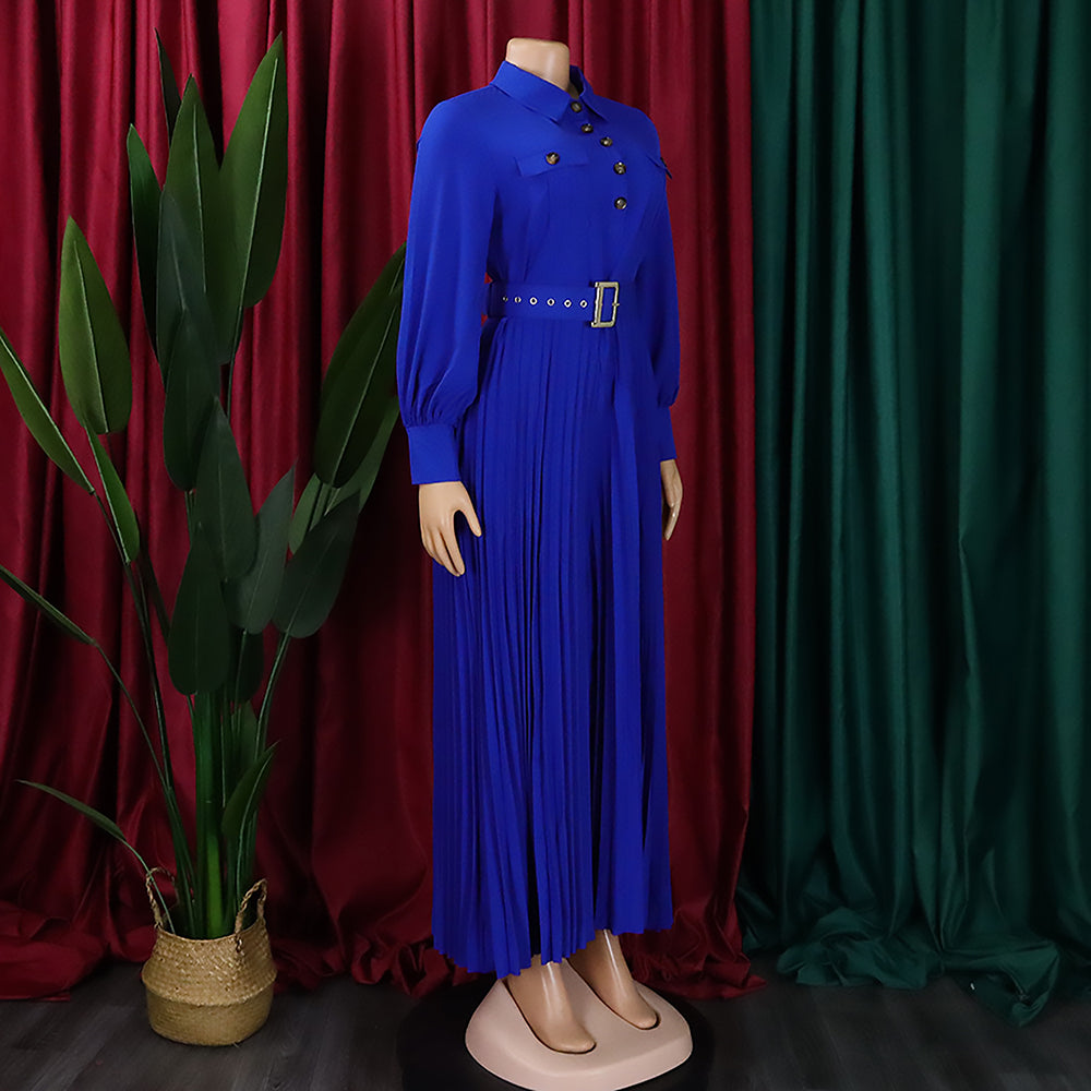 Women's Fall Winter Long Sleeve Casual Loose Pleated Wide Leg Jumpsuit with Belt 12