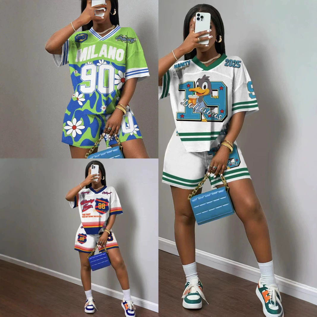 Letter Print Casual Fashion Shorts Basketball/Olive Ball Women’s Two Piece Shorts Set