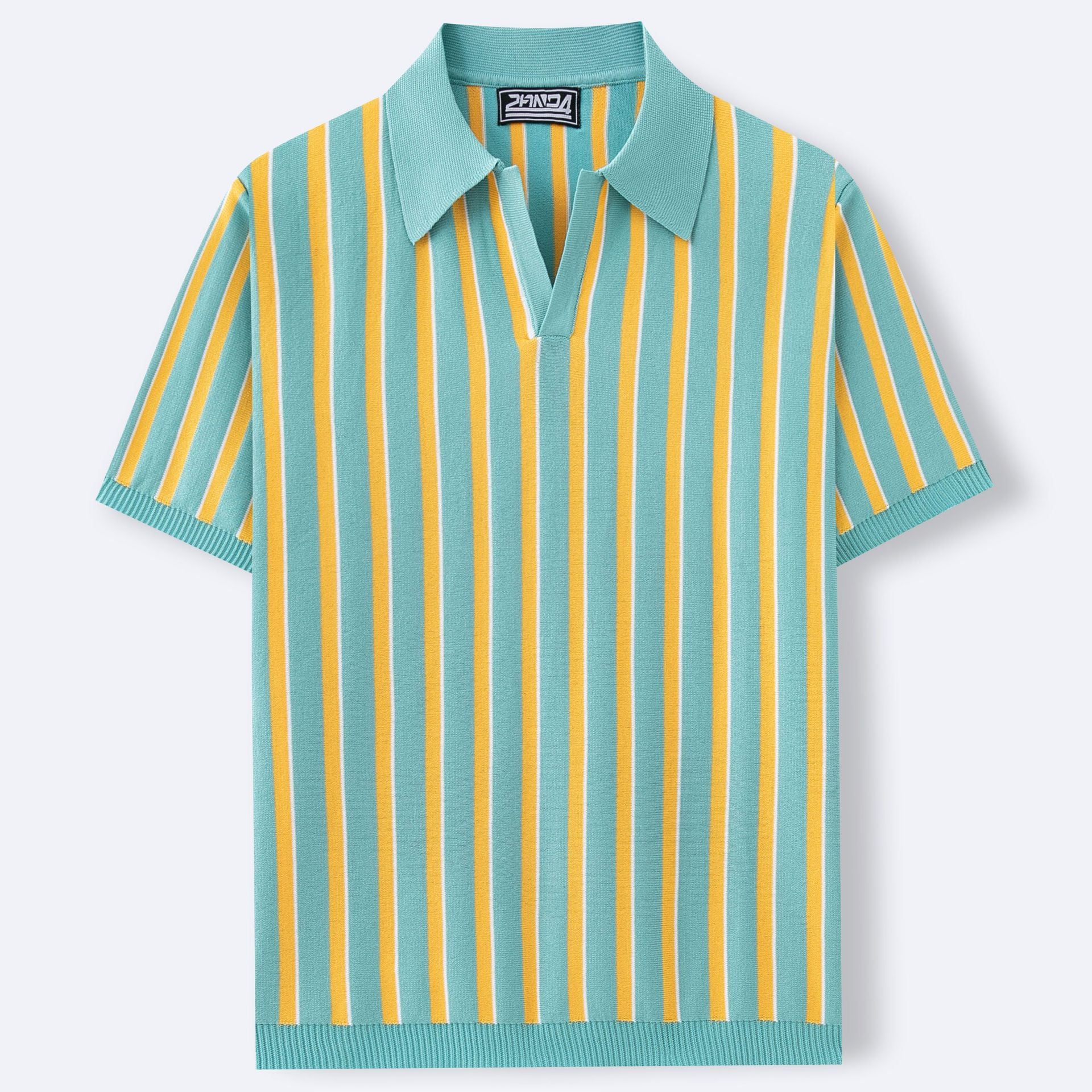 Men's Summer Turndown Collar Chic Striped Knitting polo Shirt Short Sleeve Tops 9