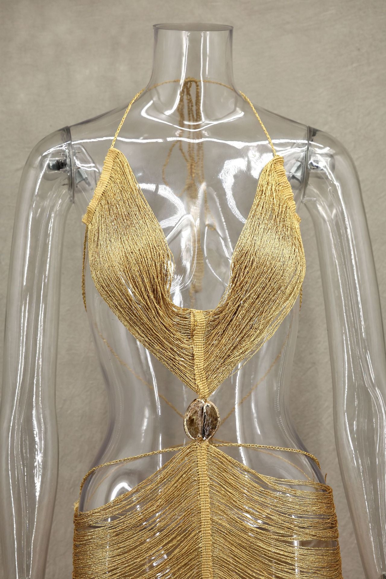 Spring Summer Fashion Shell Tassel Halter Neck Lace Up Sexy Slimming Adjustable Long Dress 8