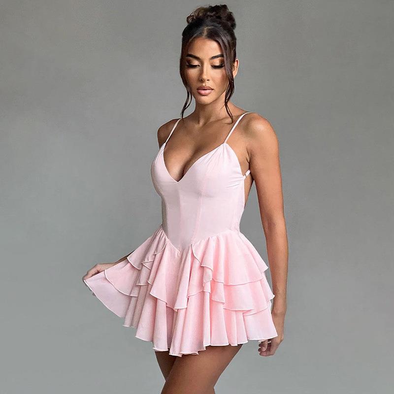 Women summer sexy Backless double-layer cake suspender skirt 5