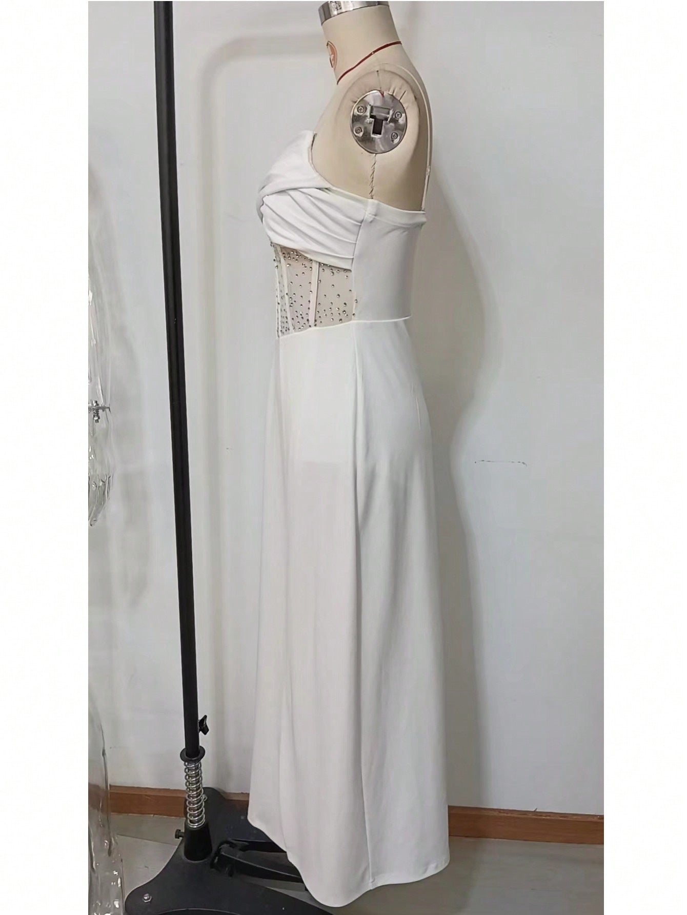 Women Backless Cross Strapless Rhinestone High Slit Sexy Dress 9