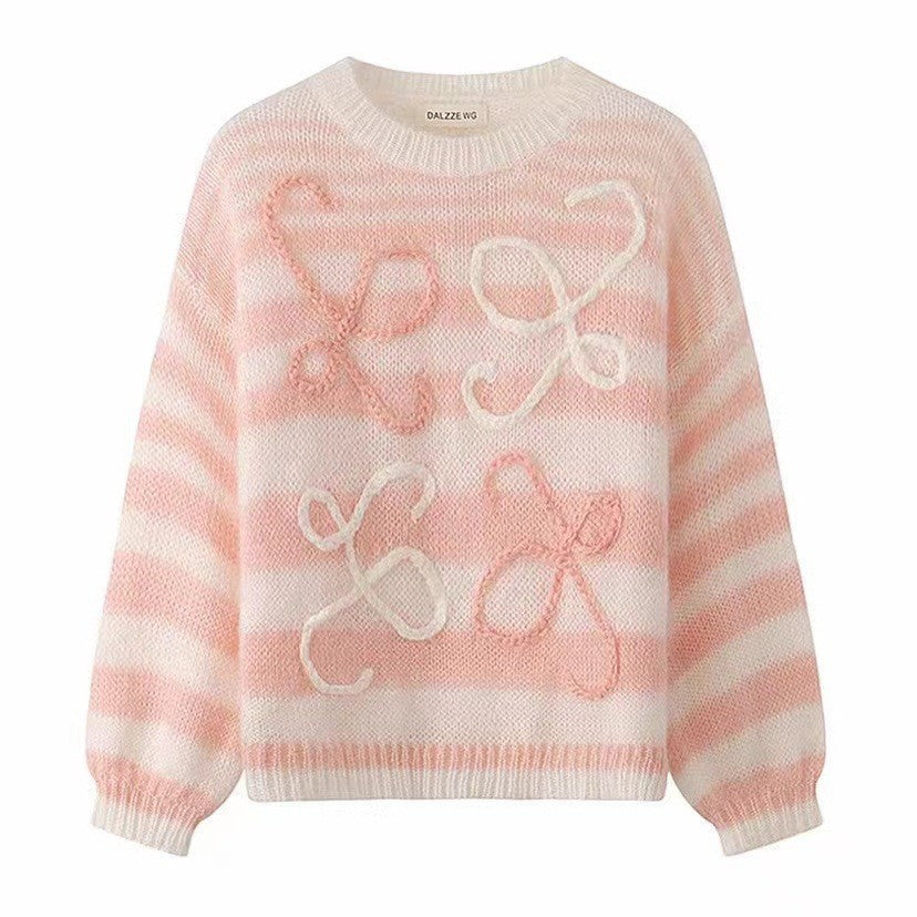 Women's Spring Rainbow Color Block Striped Sweater Loose Knit Pullover Top 4