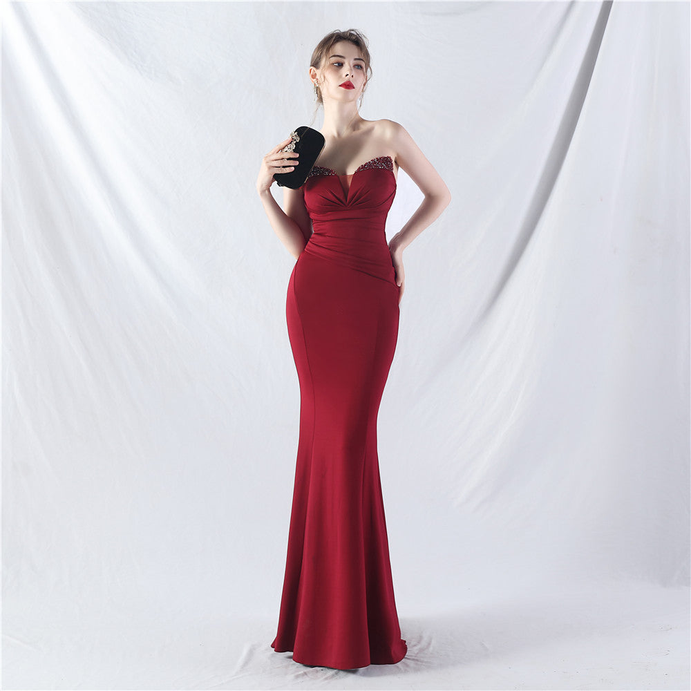 Women Satin Beaded Evening Dress 17
