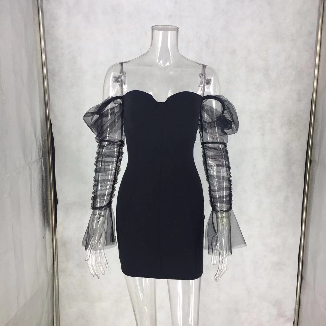 Women's Strapless Mesh Patchwork Bodycon Nightclub Dress 8