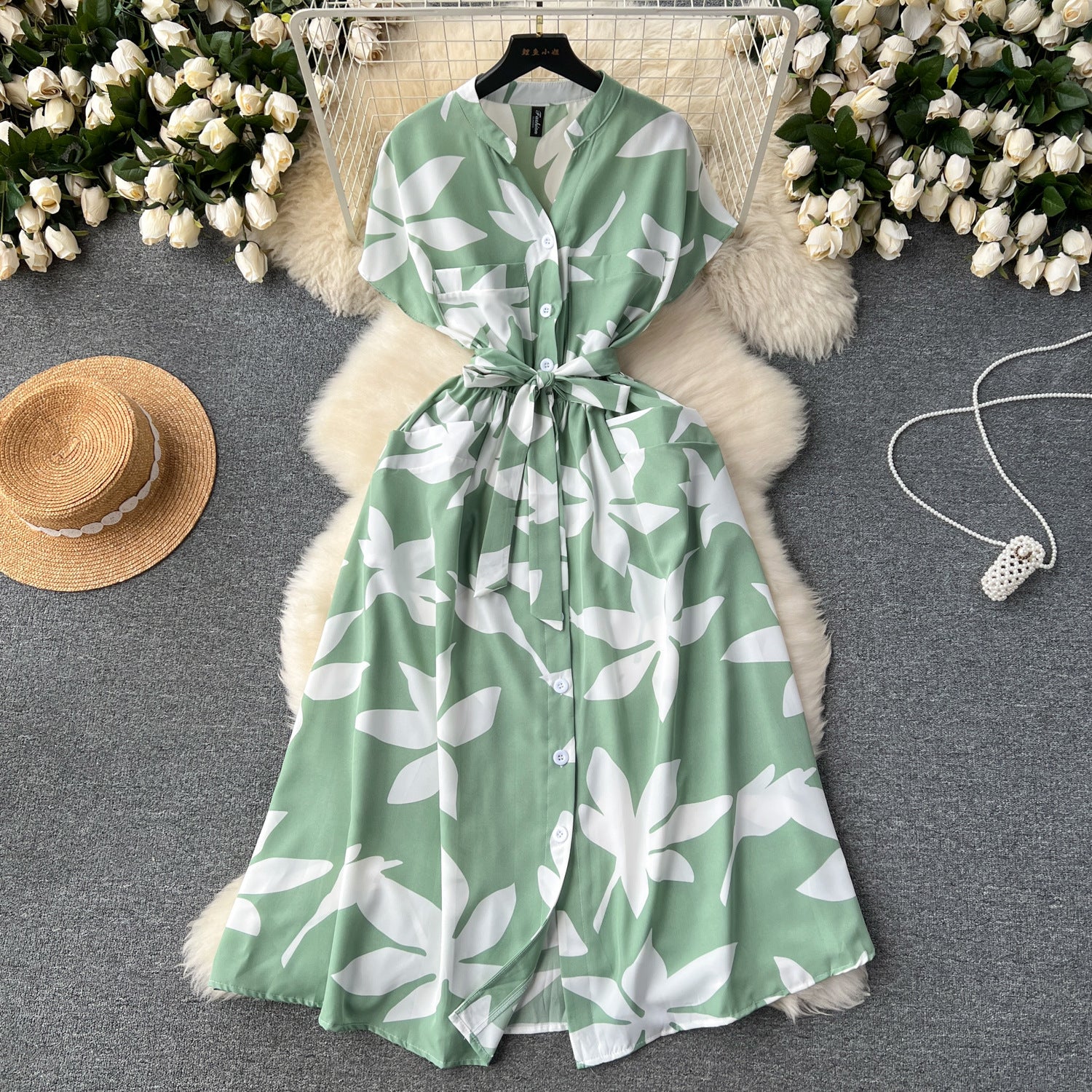 Women Holidays Printed Lace-Up Maxi Dress 9