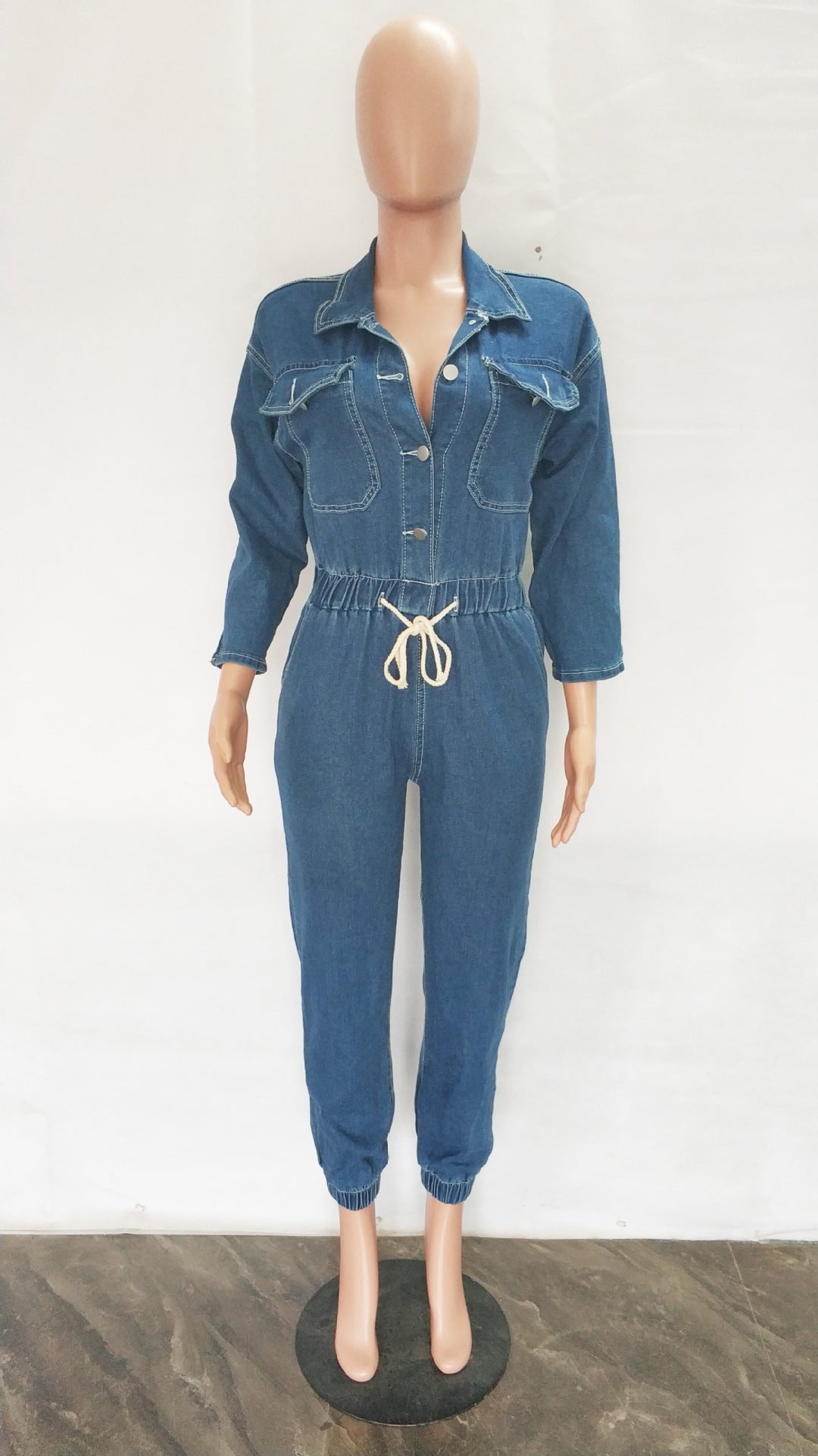 Women Casual Pocket Half Sleeve Denim Jumpsuit 6
