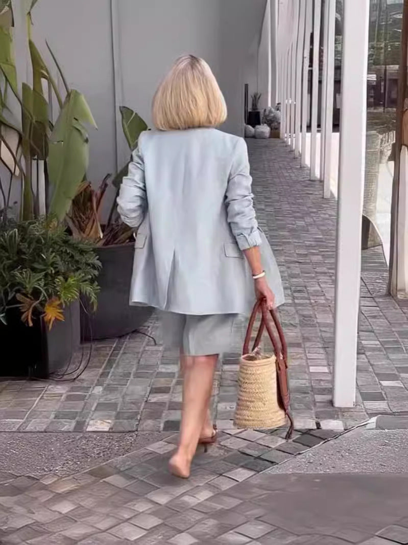 Summer Fashion Women's Clothing Turndown Collar Blazer Shorts Two-Piece Suit 12