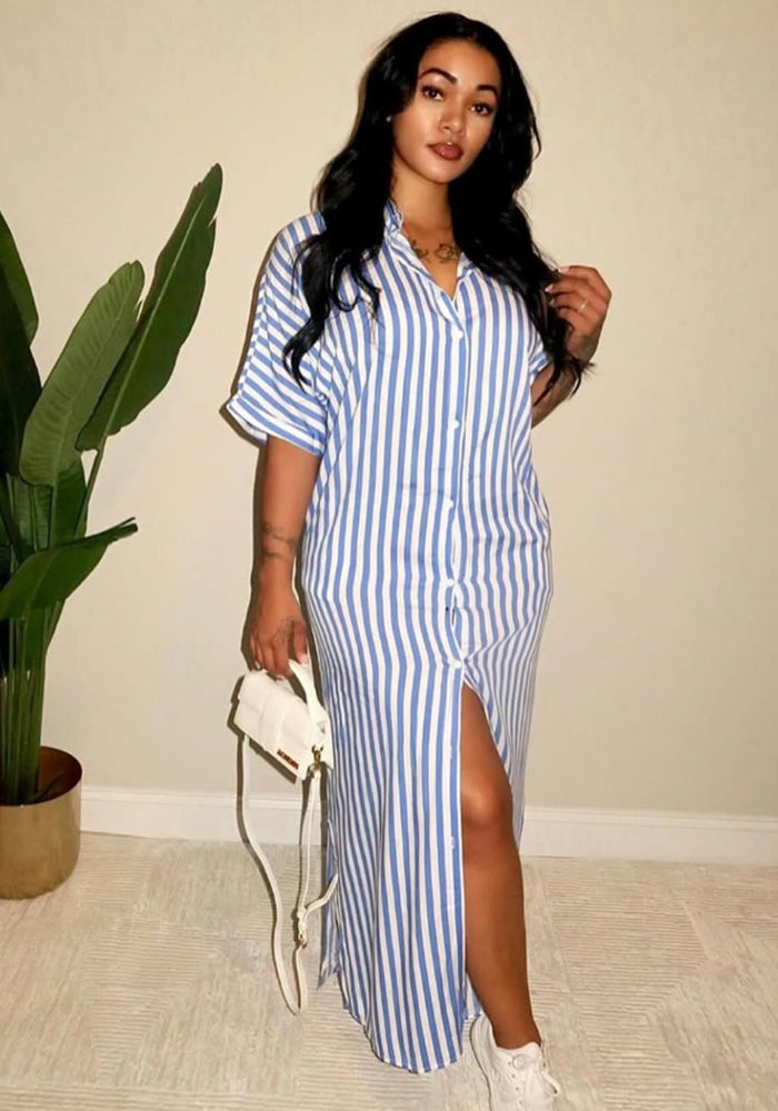 Striped shirt loose long dress