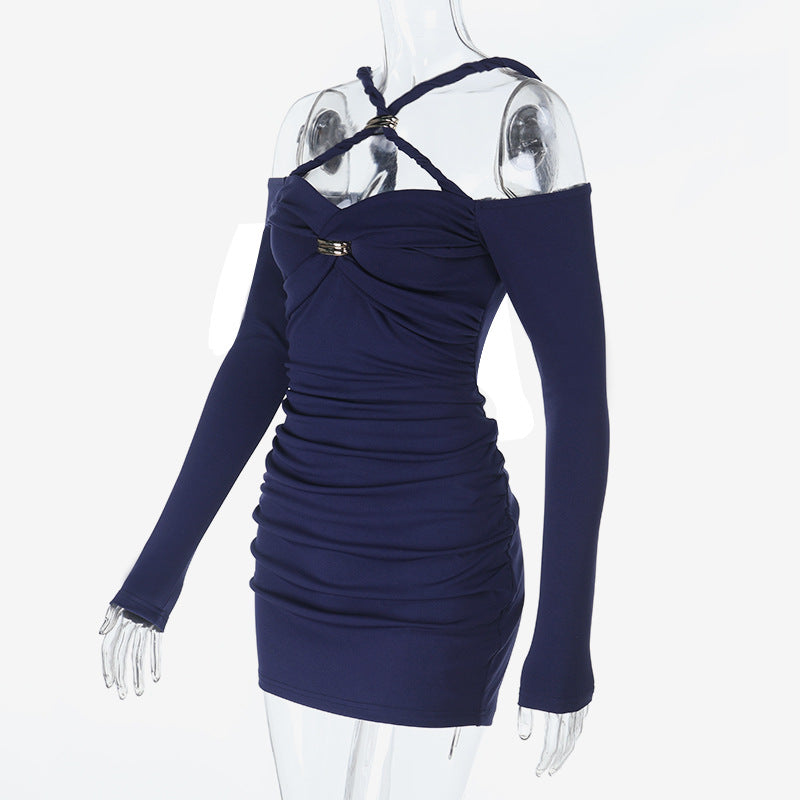 Women Basics crossover Knot Long-Sleeve Mini Dress 6