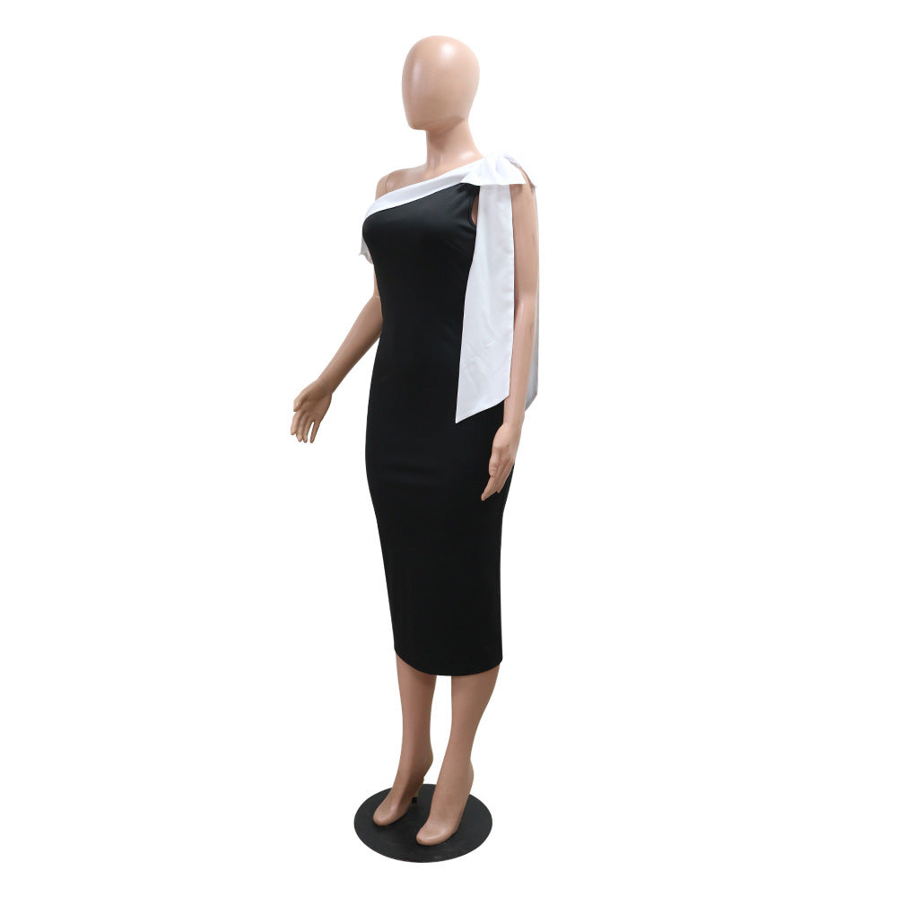 Women Off Shoulder Tie Solid Slit Sleeveless Dress 8