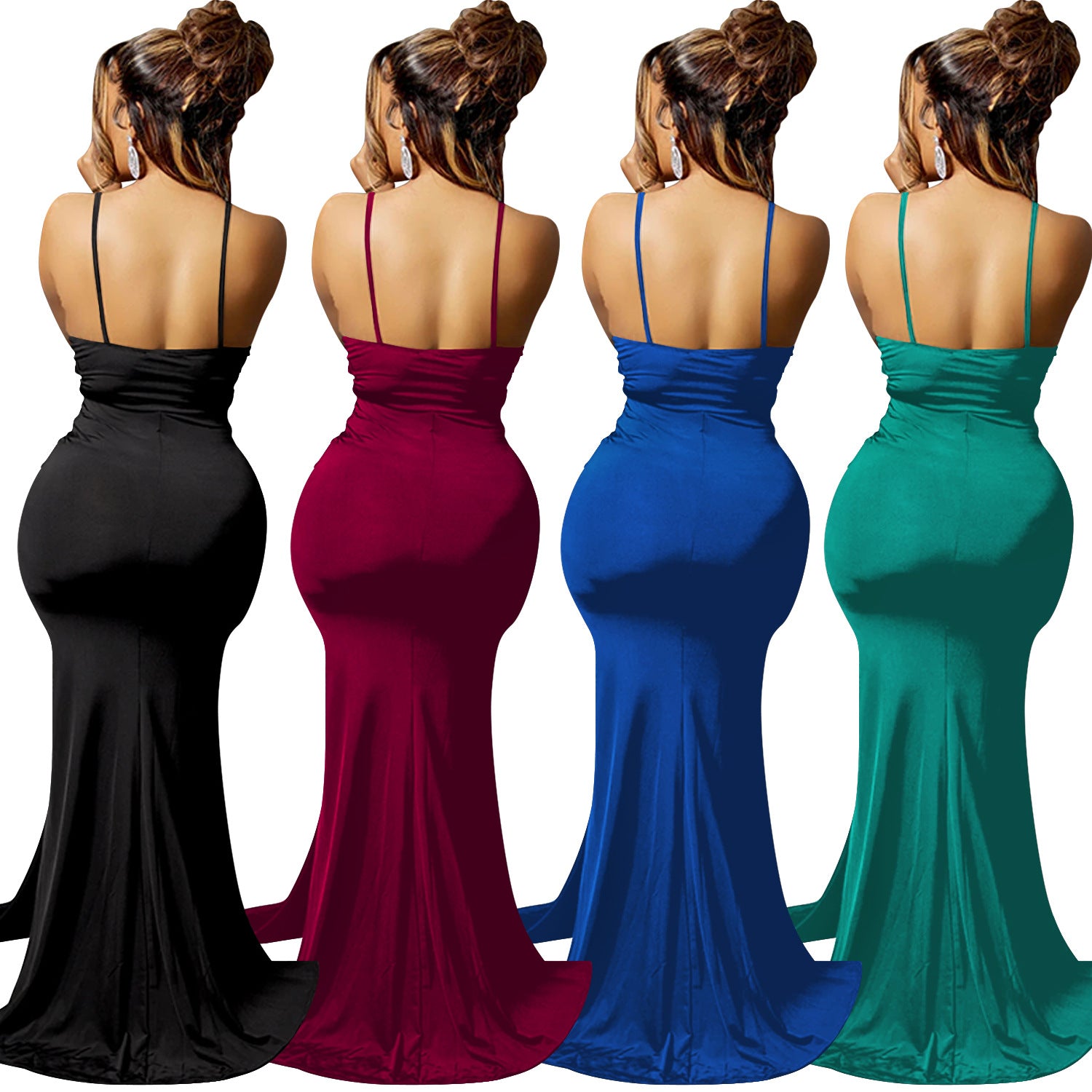 Fashion Solid Color Elegant Sexy V-Neck Sling Low Back Irregular Dress Long Dress（customized,MOQ 6pcs/size/color,process time 7-10 days） 6