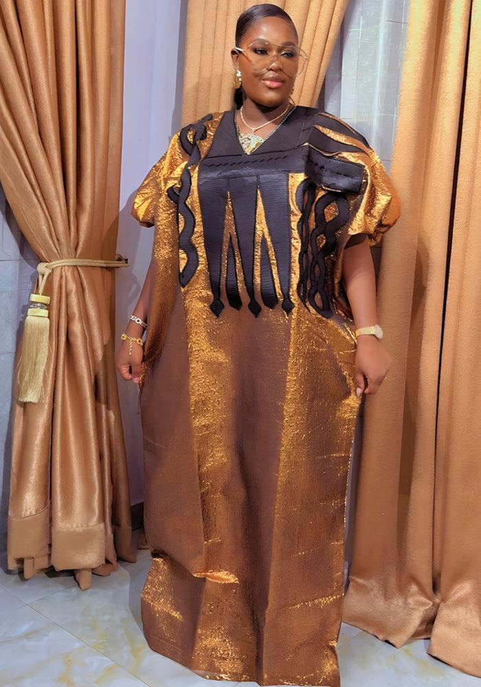 Muslim V-Neck Long Dress African Plus Size Women's Dubai Embroidered Robe Headscarf