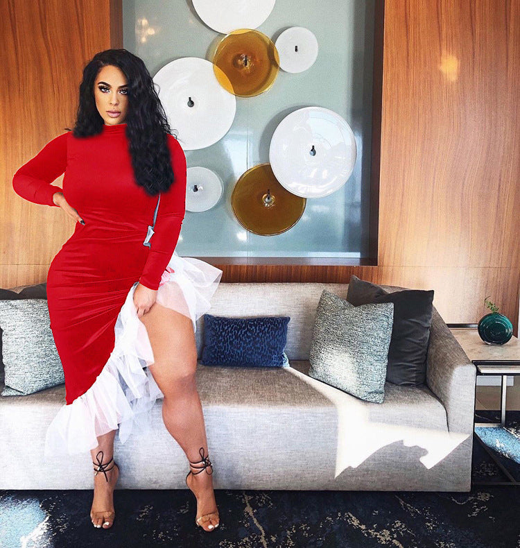 Women velvet sexy party irregular edge Maxi dress 4