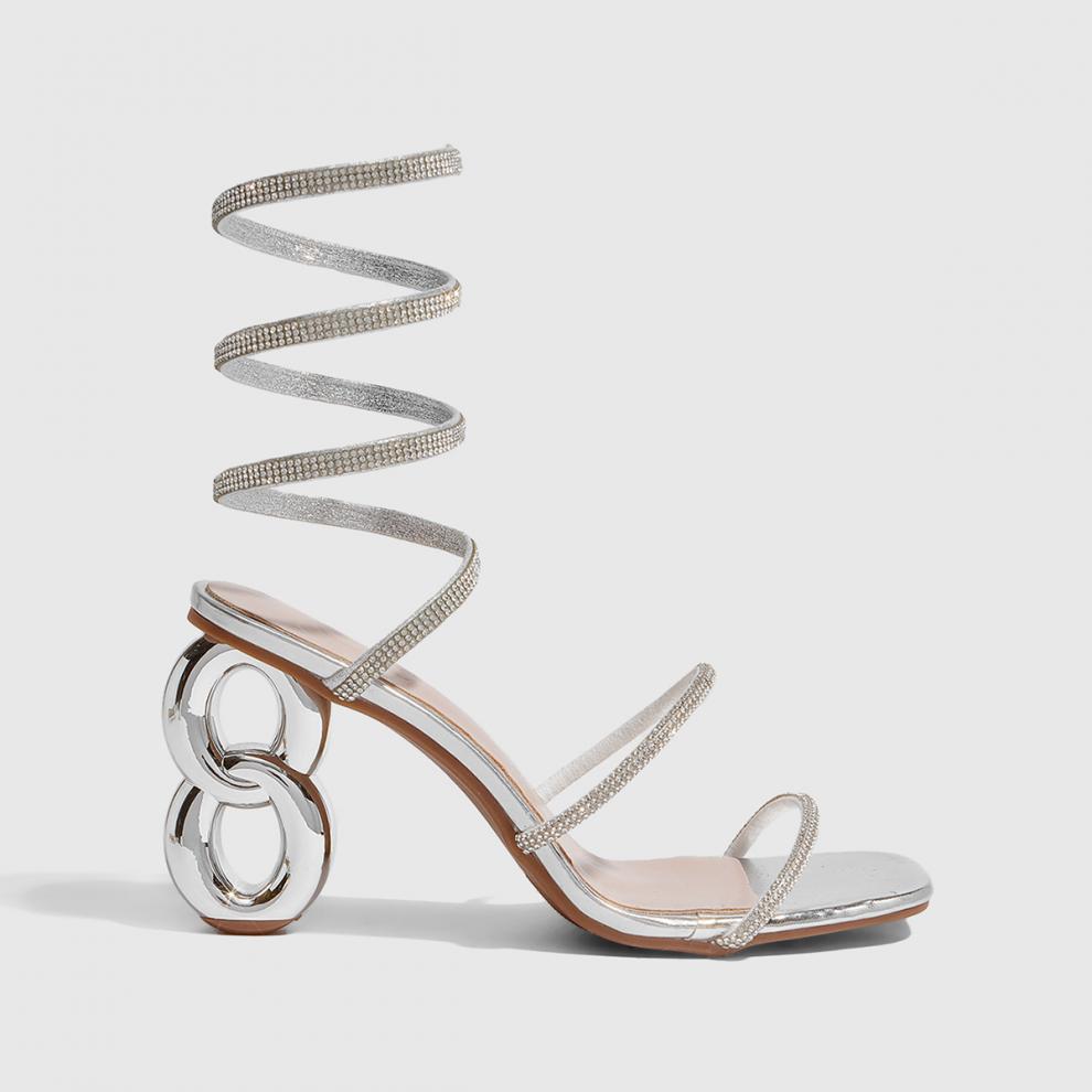 Women Summer Rhinestone Wrap High-heeled Roman High-heeled Sandals 9