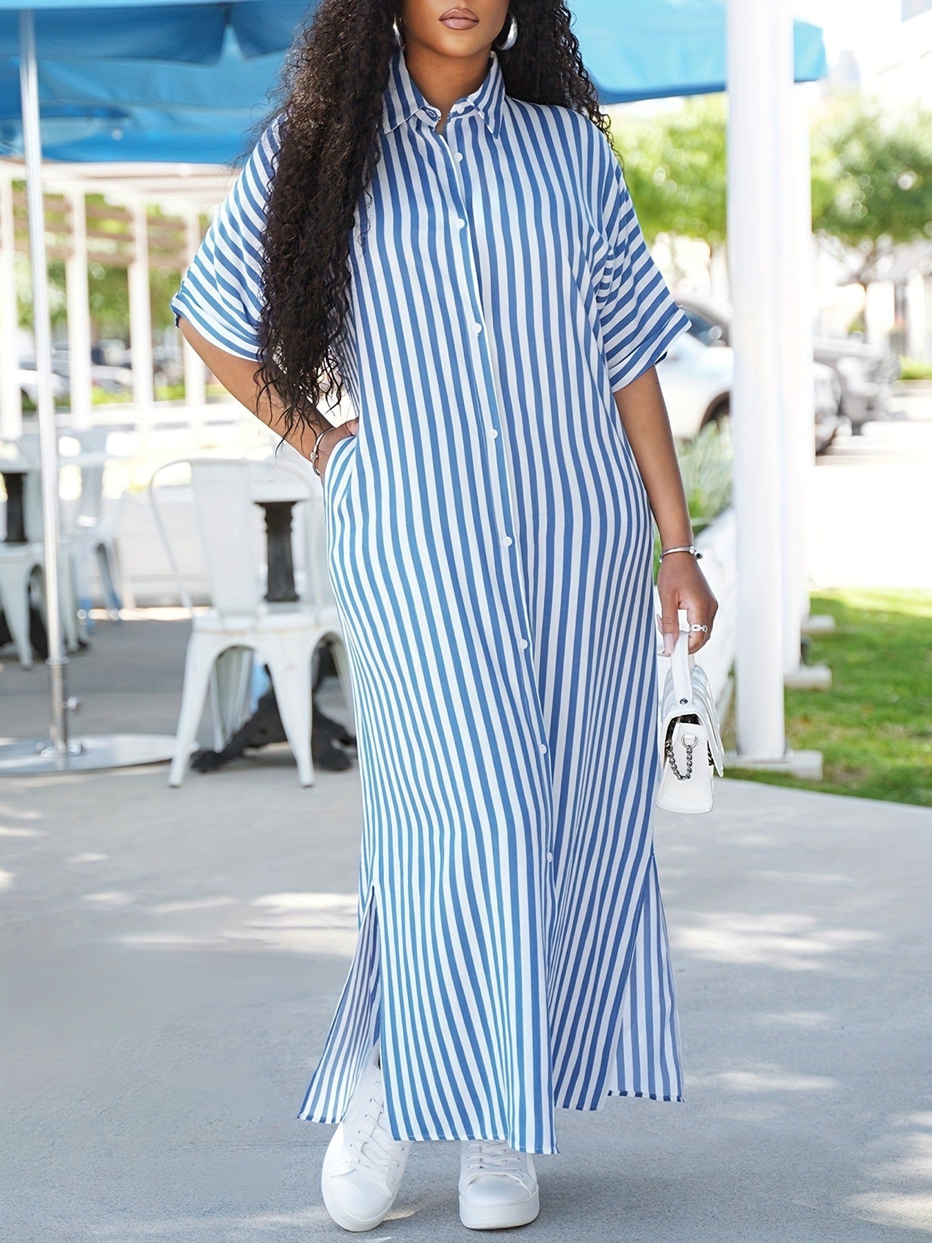 Women's Summer Casual Pocket Shirt Long Dress 5