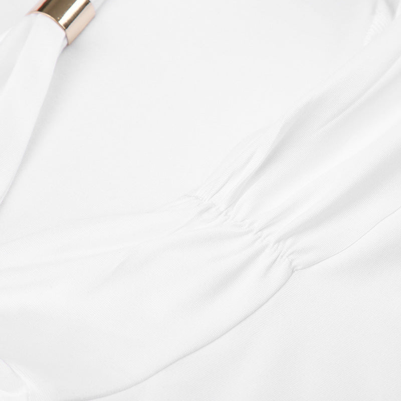 Summer sexy women Holidays metal Patchwork hollow Halter Neck slim short dress 15