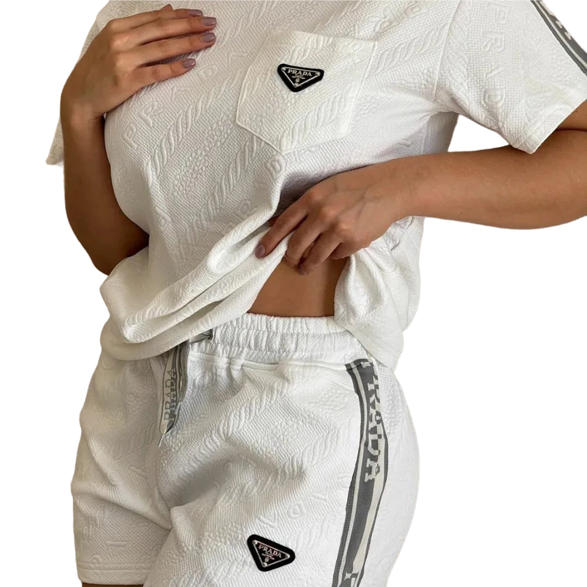 Women embossed short sleeve Top and shorts two-piece set 7