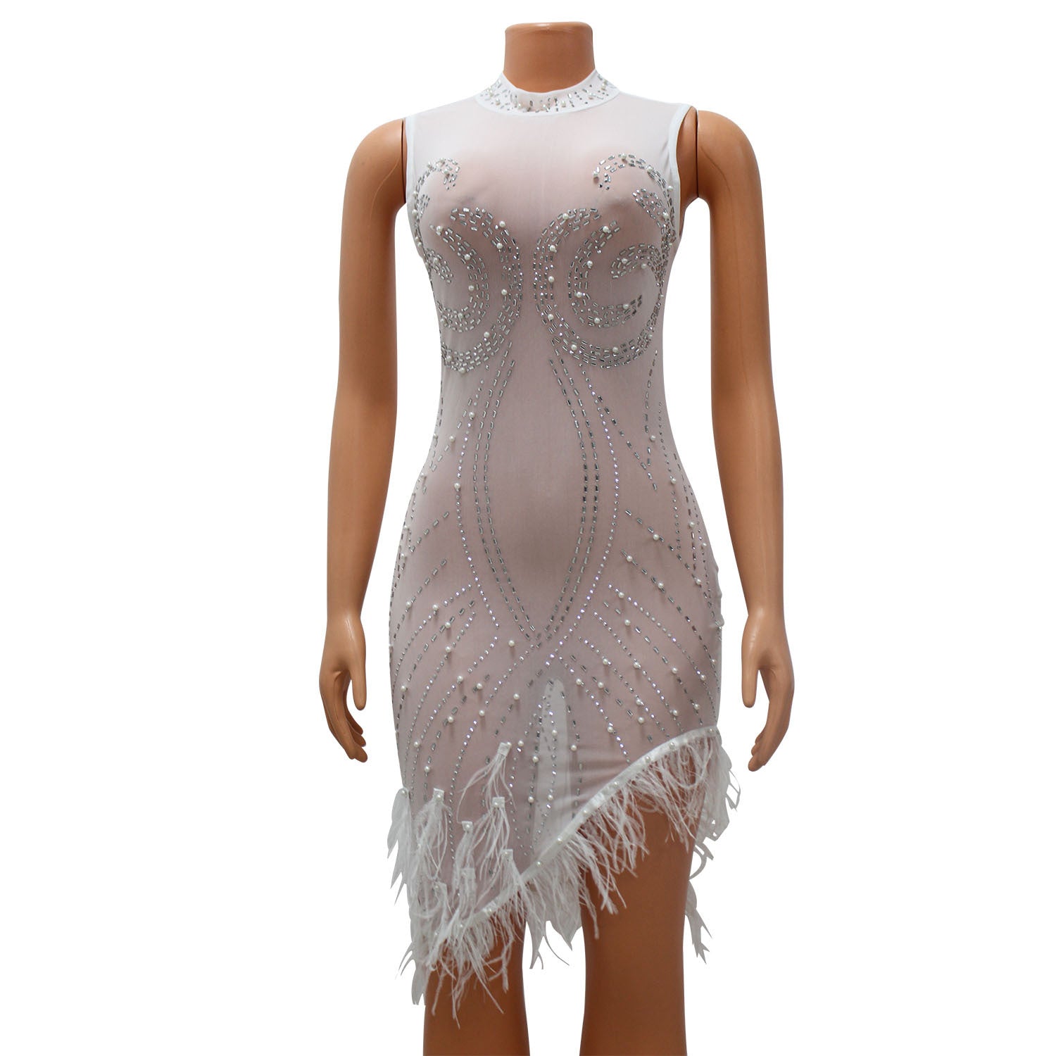 Summer Women's Sexy Mesh Beaded See-Through Dress For Women 17