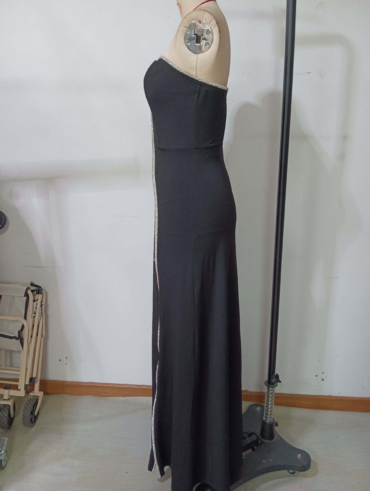 Women's Chic Elegant Strapless Bodycon High Waist Slit Long Dress Party Evening Gown 7