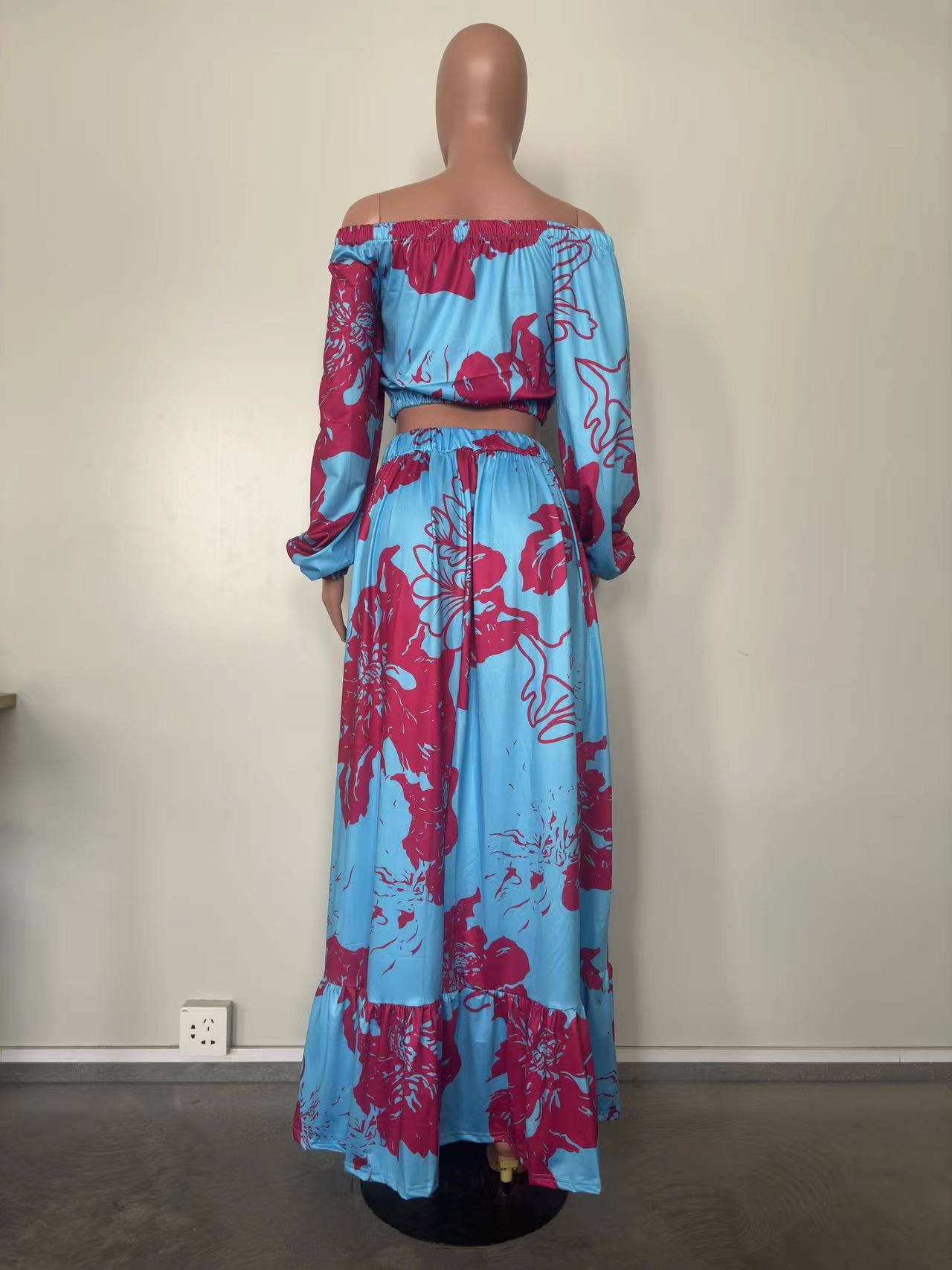 Women Printed Off Shoulder Top and Maxi Dress Two-Piece Set 6