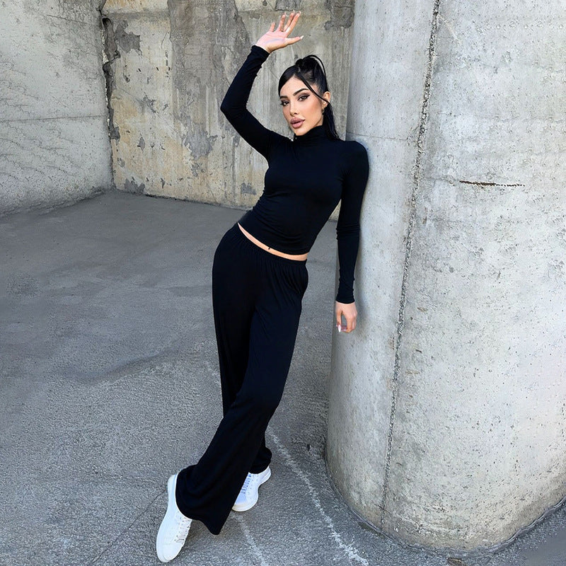 Women Fall/Winter Casual Turtleneck Long-Sleeved Top and Pants Two-Piece Set 22