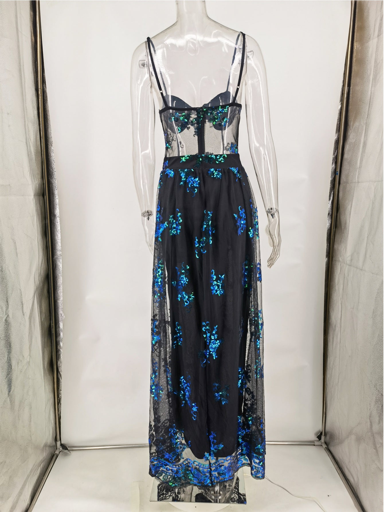 Sexy See-Through Green Sequin Dress Women's Maxi Evening Gown 18