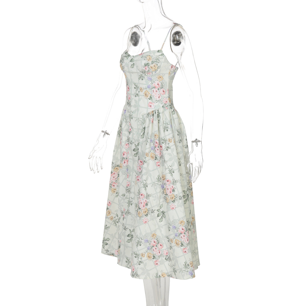 Summer Women's Chic Sexy Slim Waist Floral Strap Dress 7