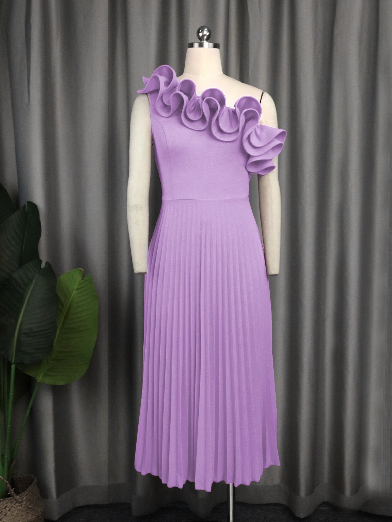 Women One Shoulder Slash Shoulder Formal Party Pleated Dress 30