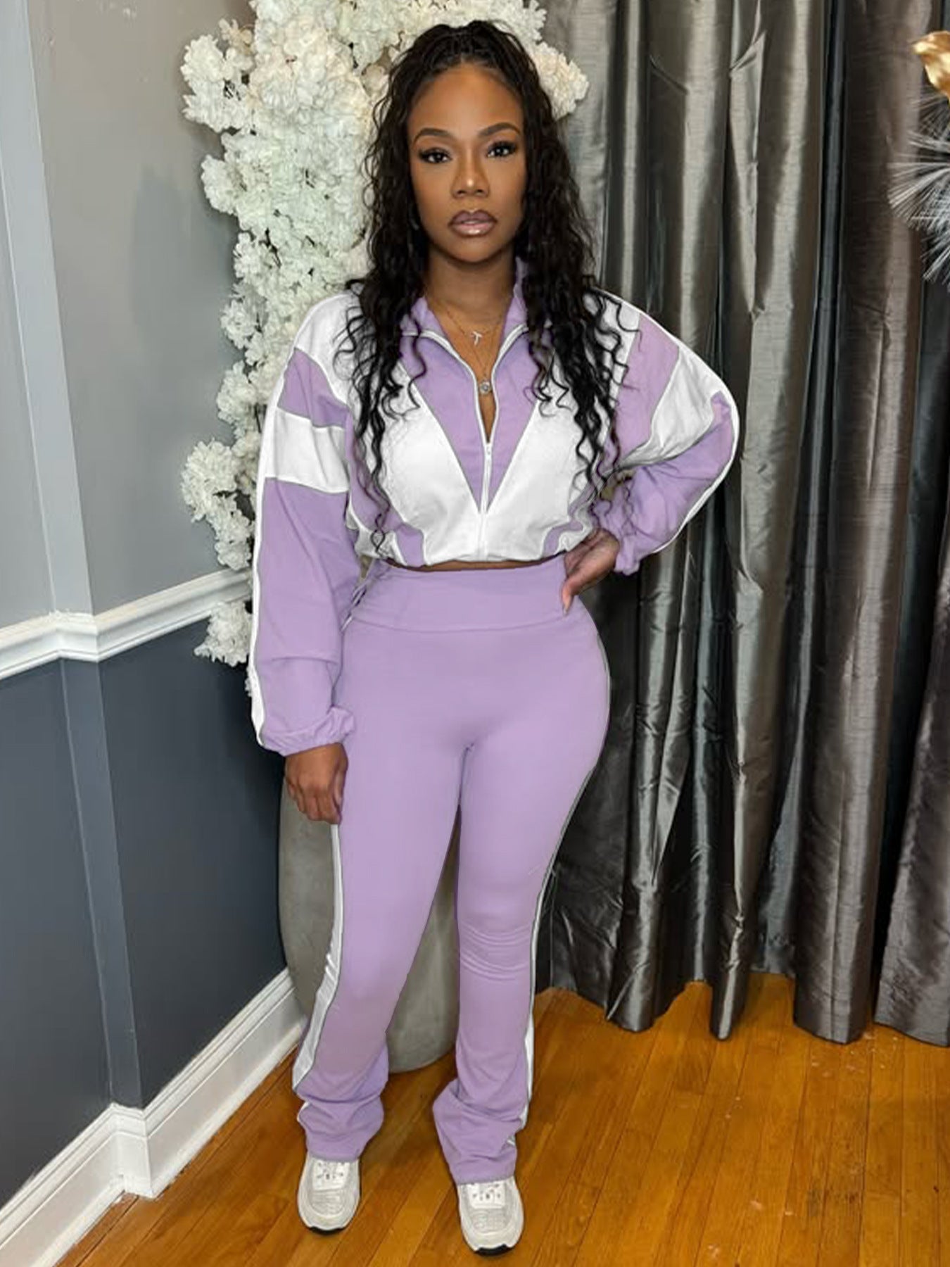 Women’s Casual Sportswear Color Block Slim Waist Two-Piece Jogger Set 3