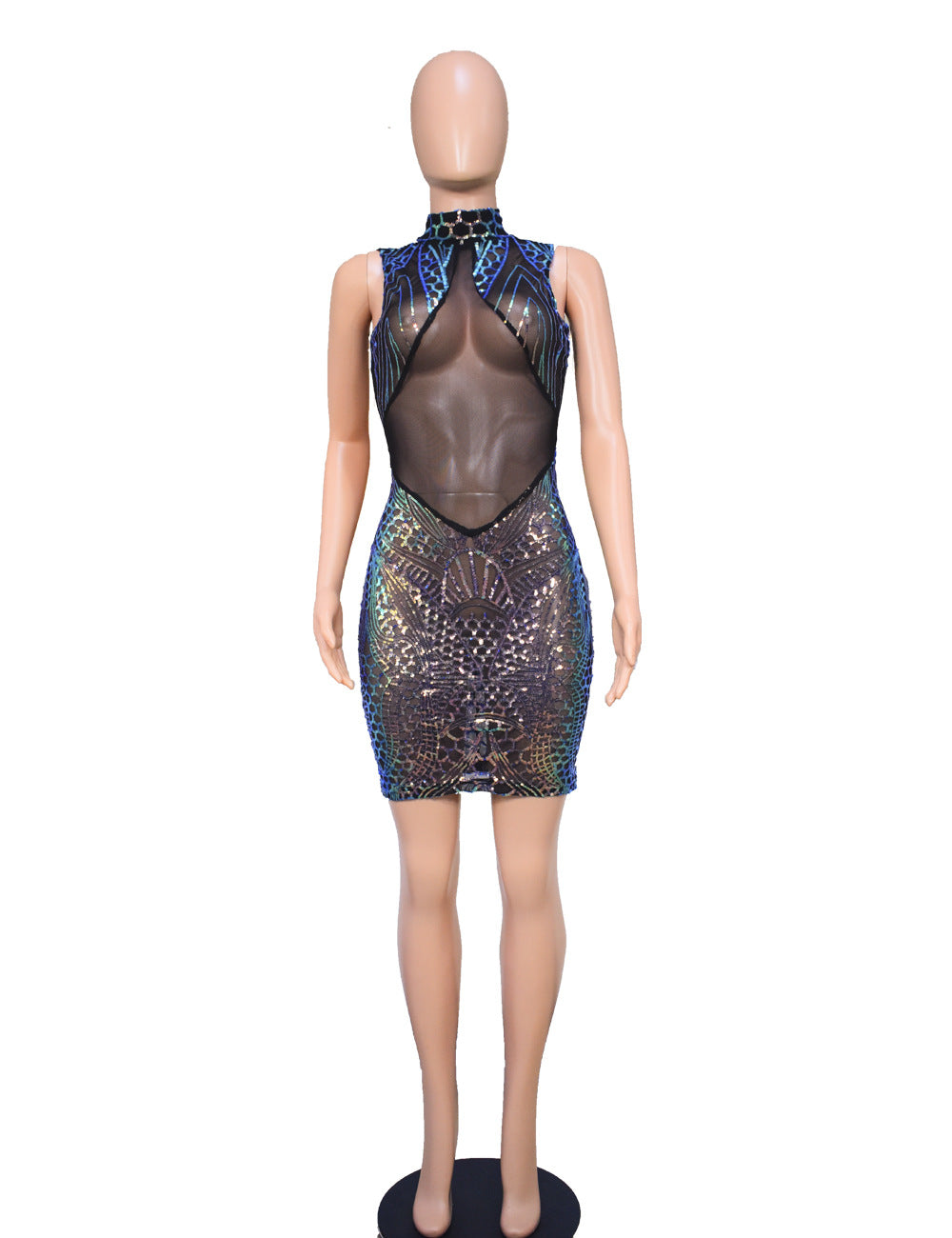 Women's Sequin Dress Slim Nightclub Sexy See-Through Bodycon Dress 8