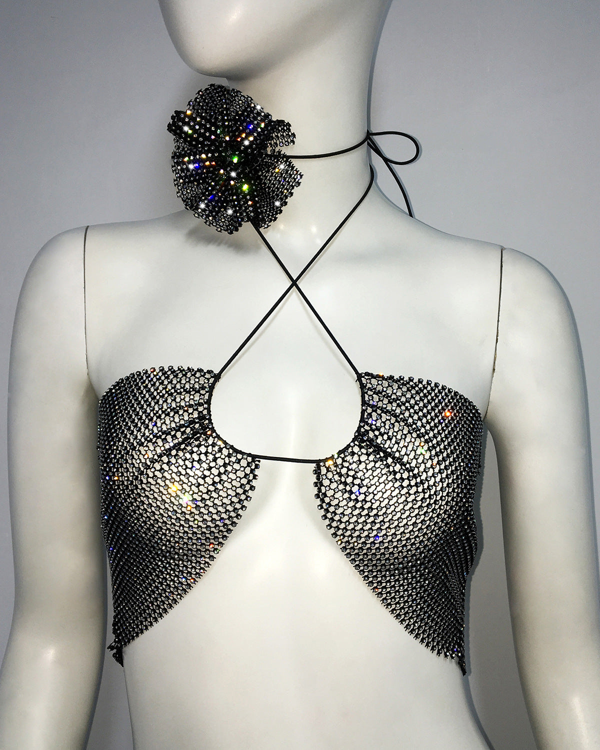 Women spring summer fishnet rhinestone strechy sexy slit mini dress 8