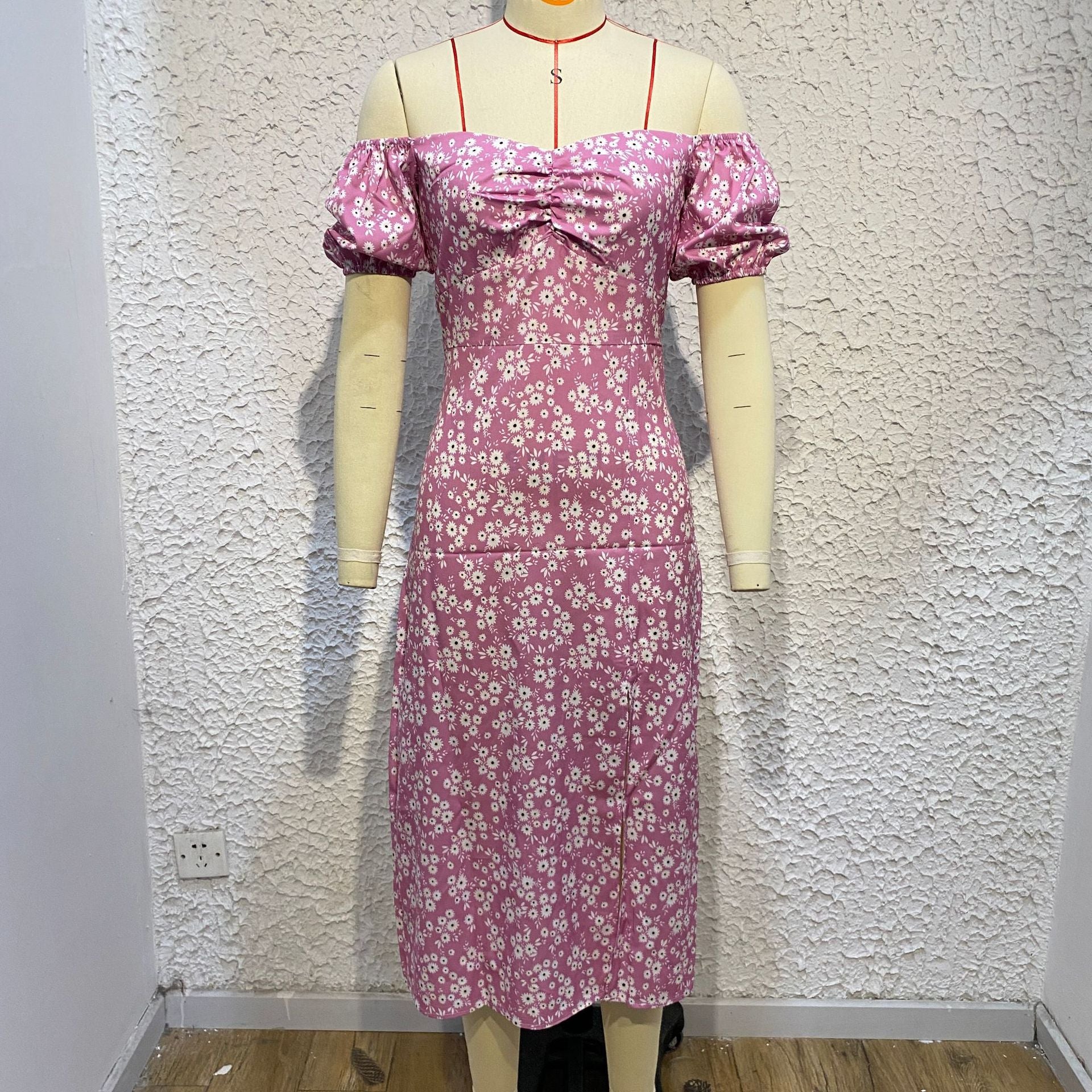 Women'S Off Shoulder Dress Classic Floral Elegant Slim Fit Slit Dress 16