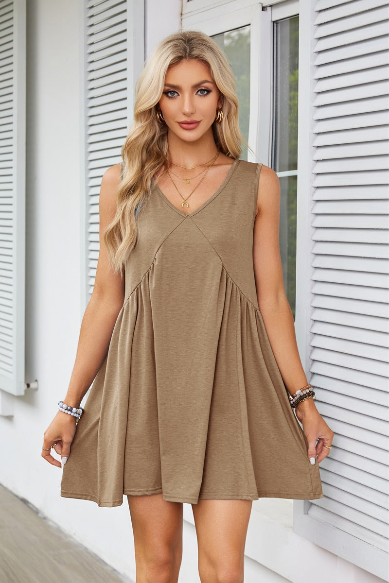 WomenŸ??s Sexy Strappy V-Neck Sleeveless Pleated Pocket Dress 6