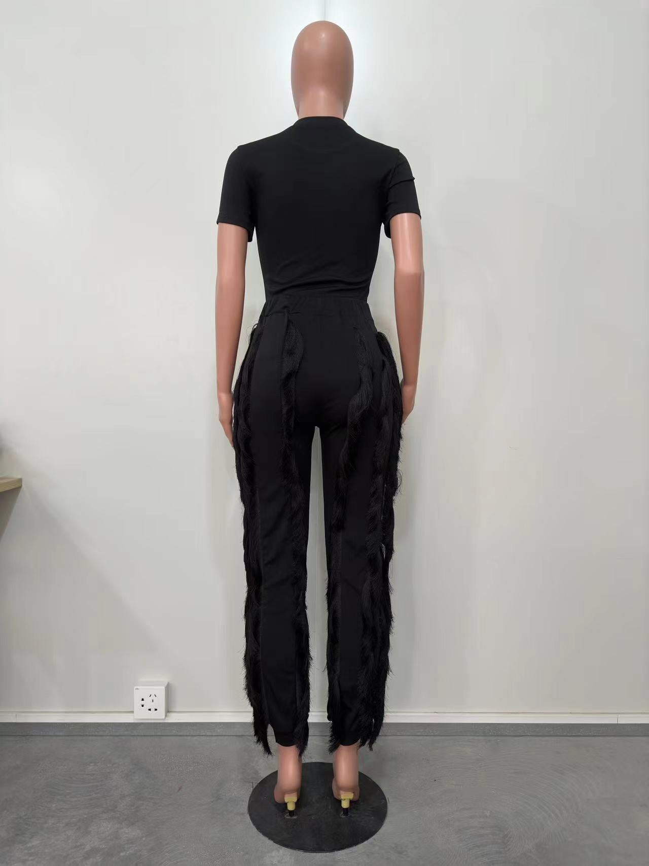 Ladies Suit Tassel Lace Fashion Multicolor Spring Summer Solid Color Sports Top + Pants Set 23