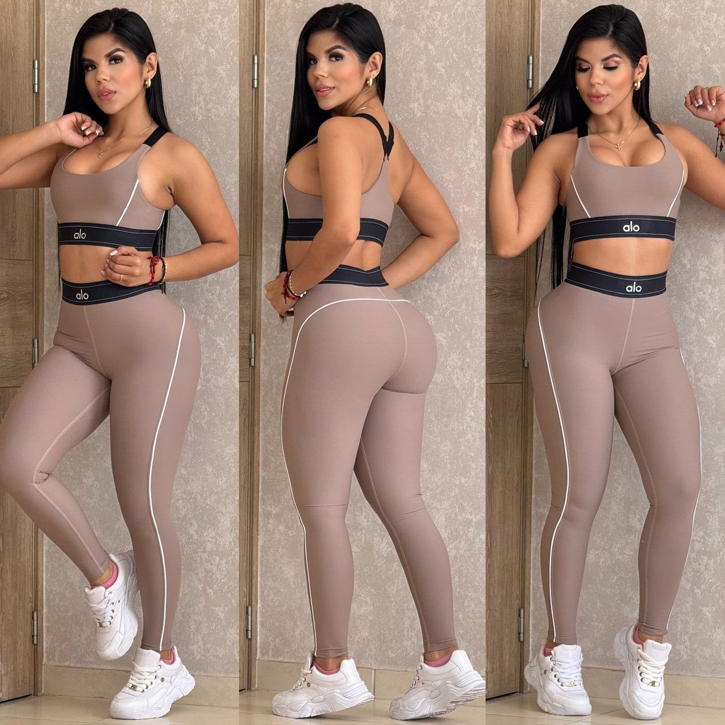 Solid Color Yoga Set Sports Bra High Waist Slim Fitness Leggings Set 4