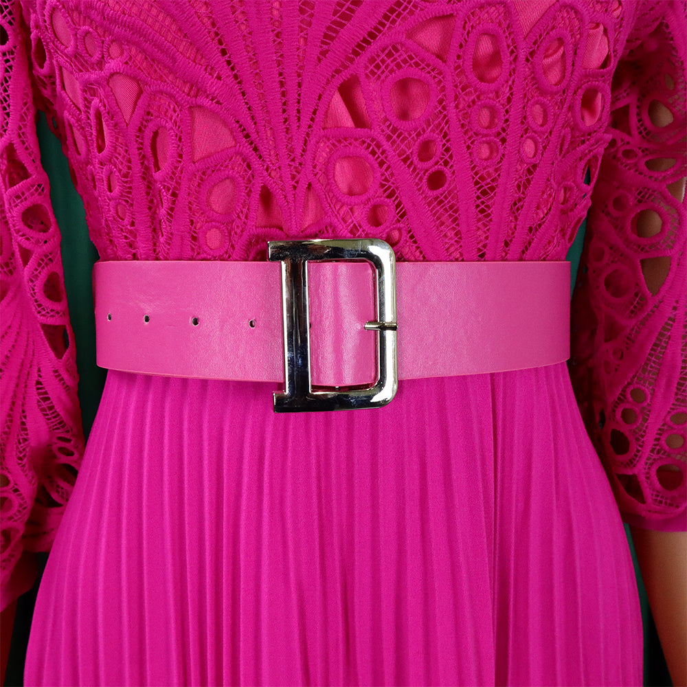 Women'S Chic Solid Color Lace Crochet Cutout Pleated Dress 20