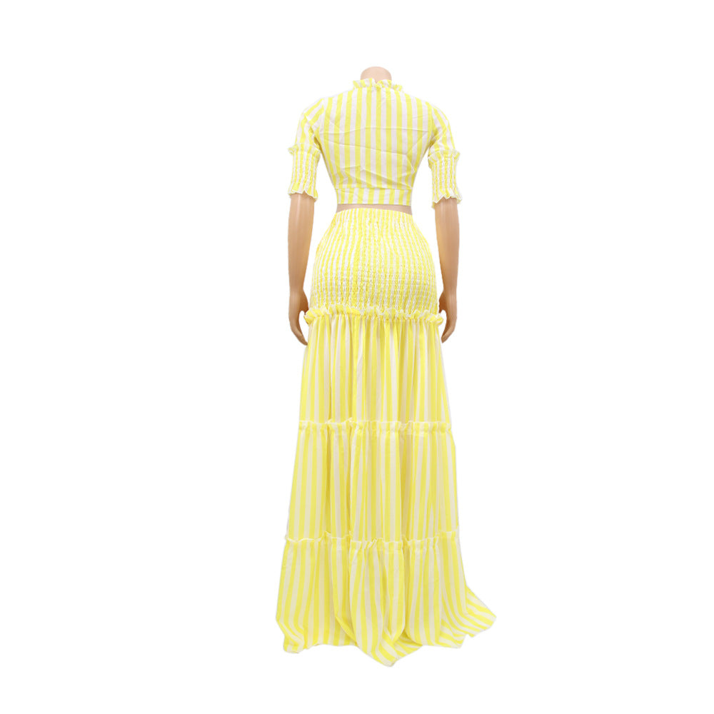 Women striped chiffon print Top and Skirt two-piece set 22