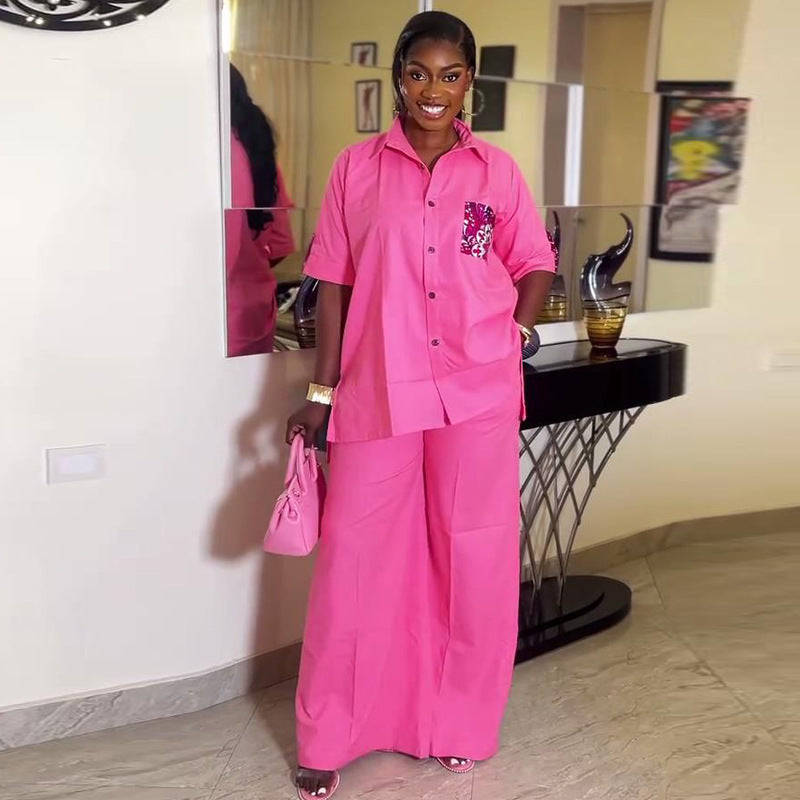 Summer Africa Casual Women's Short Sleeve Shirt Trousers Two-Piece Set 6