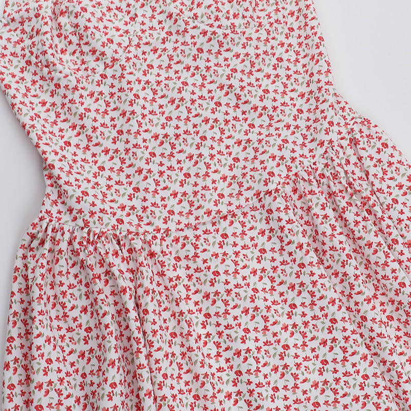 Summer Floral Low-Back Lace-Up A-Line Strap Short Dress 7