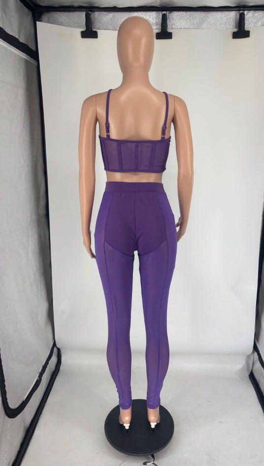 Women Sexy Mesh Patchwork Bra Top and Pants Two-piece Set 9