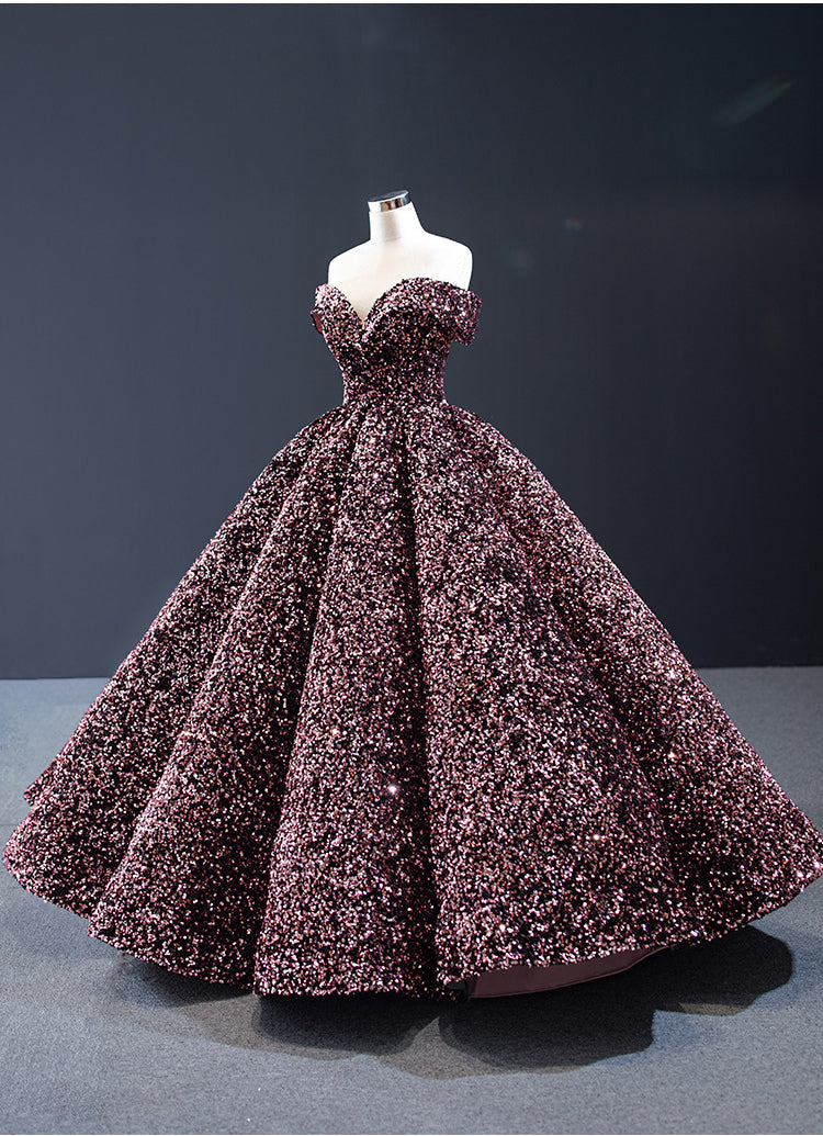 Bride Wedding Dress Women's Sequins Ball Gown Off Shoulder Puffy Evening Dress 39