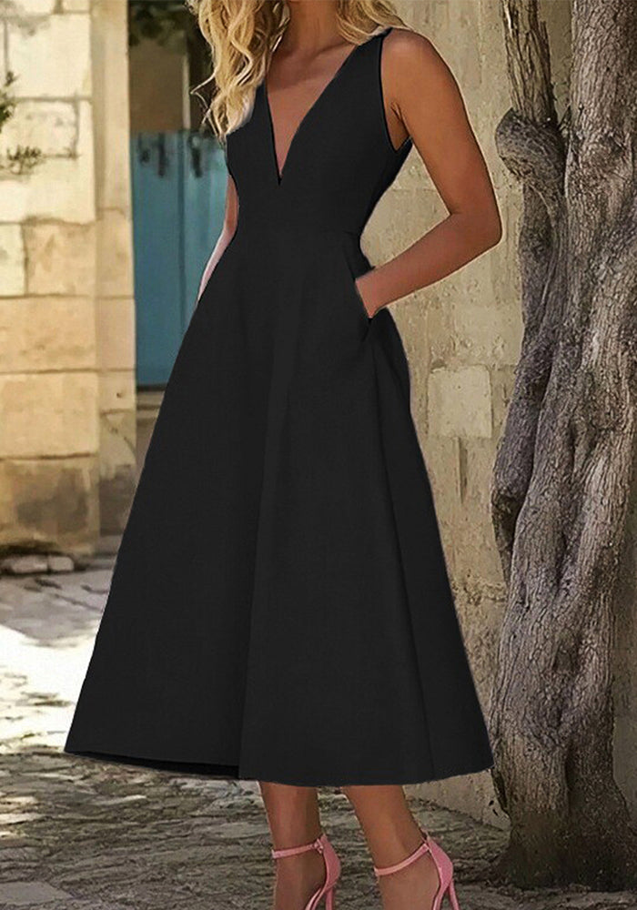 Summer Sleeveless Slim Waist Maxi Swing Dress