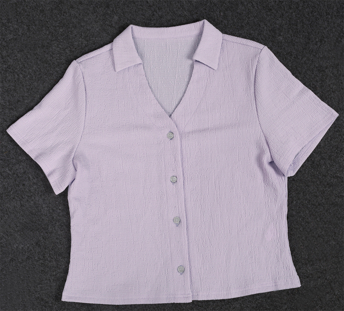 Women short-sleeved loose pleated v-neck shirt and trousers two-piece set 15