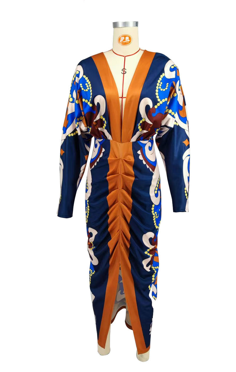 Women's Autumn Casual Printed V-Neck Long-Sleeved Sexy Dress 8