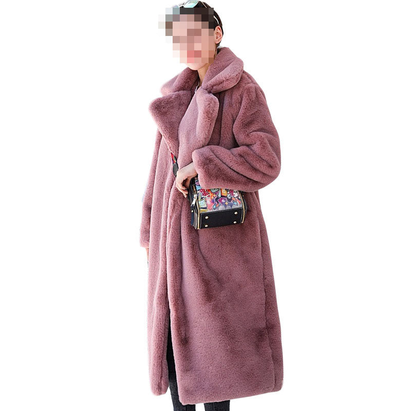 Winter Fashion Solid Fur Long Coat Women Cotton Pad Warm Fur Coat