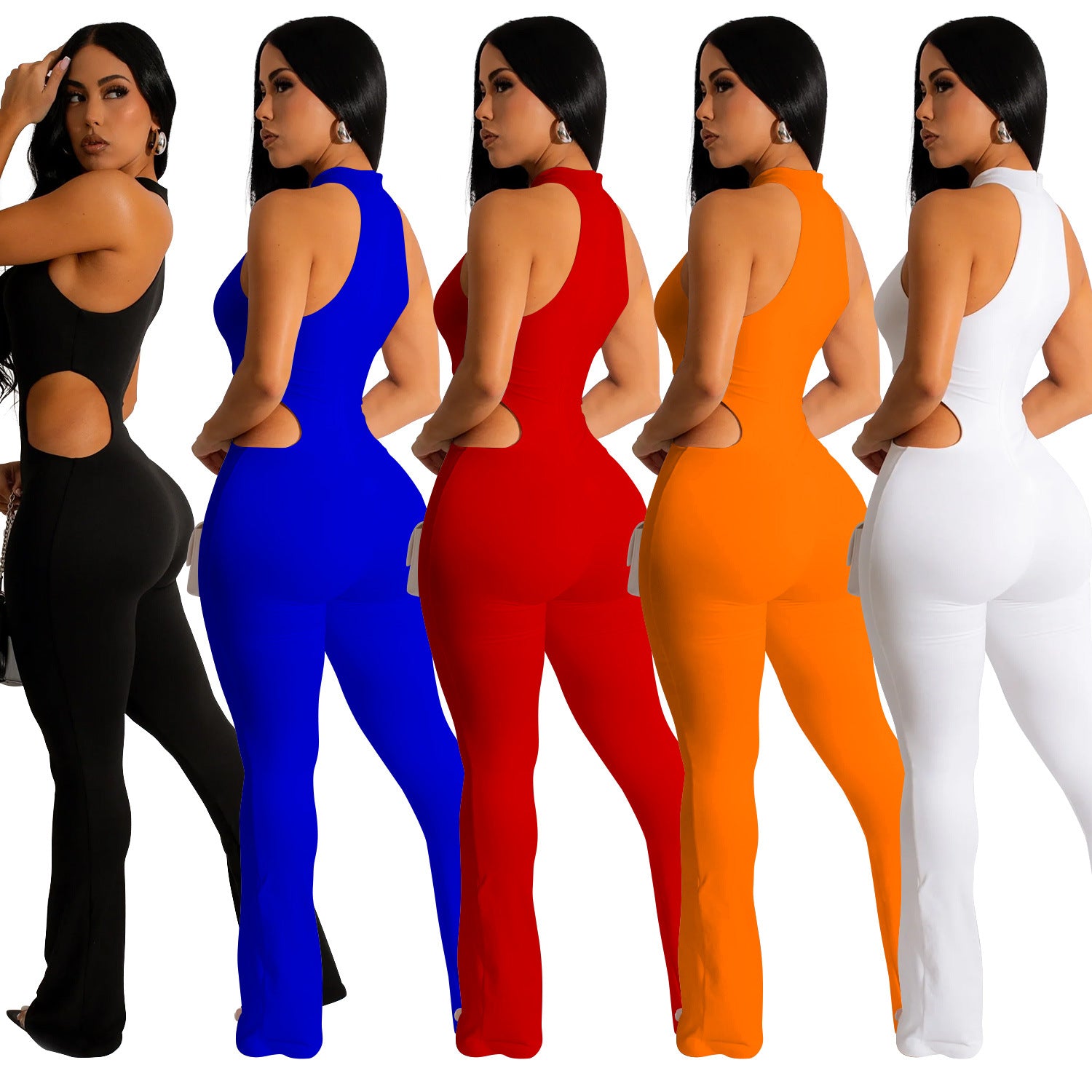 Women Solid Sexy Halter Neck Cutout Jumpsuit 10