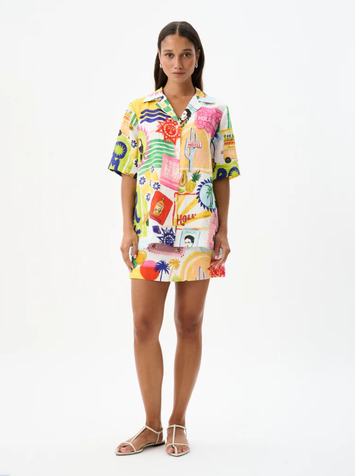 Women Graffiti Print Top and Skirt Two Piece Set